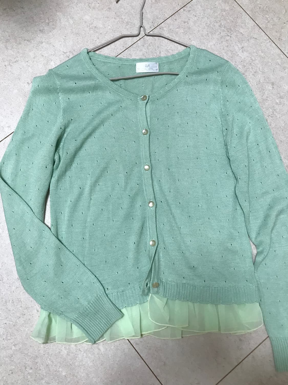 모리걸 민트 프릴 물결 단추 가디건 상품이미지1