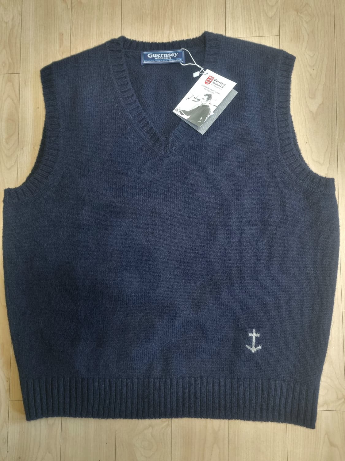 건지울른스 셔틀랜드울 브이넥 베스트 네이비 L 상품이미지1