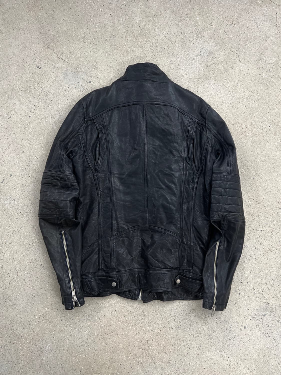 빈티지 램스킨 하이넥 바이커 레더 자켓 상품이미지4