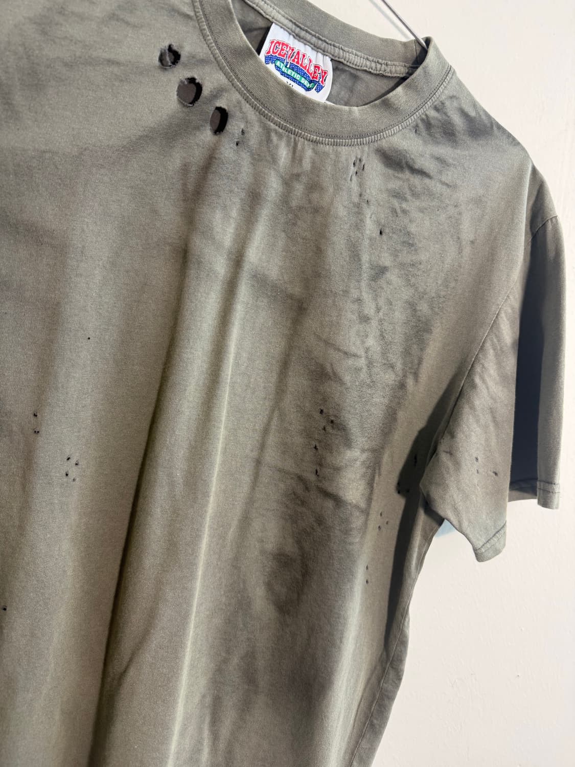 홍콩 빈티지 다스트레스드 데미지 카키 반팔  상품이미지5