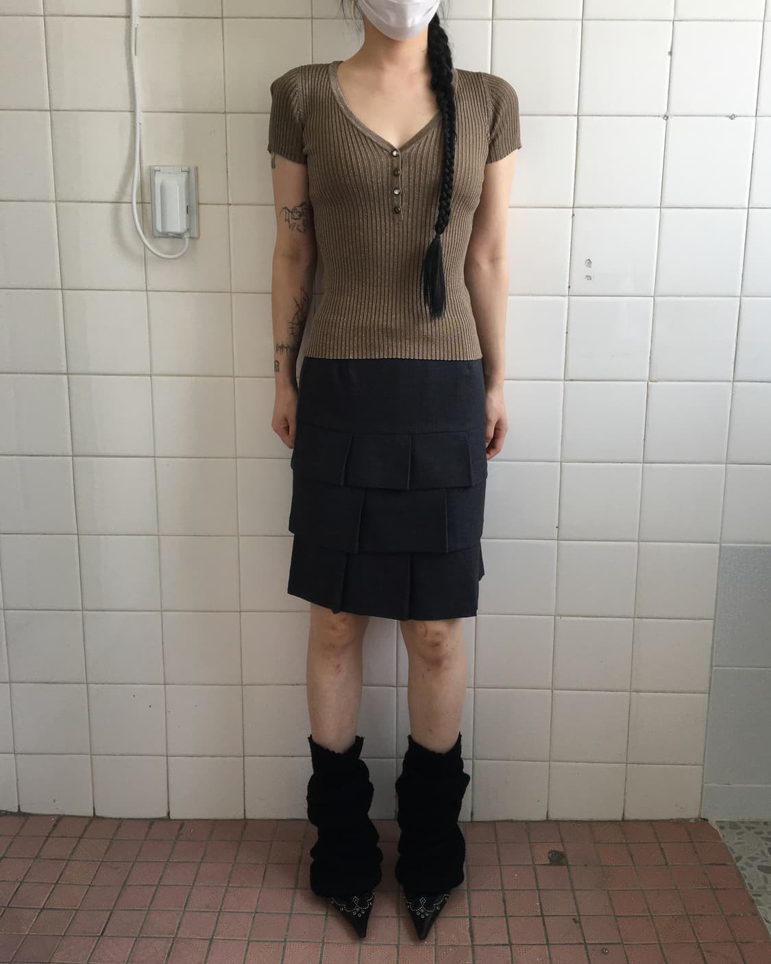 Glitter Henry neck ribbed top 상품이미지6