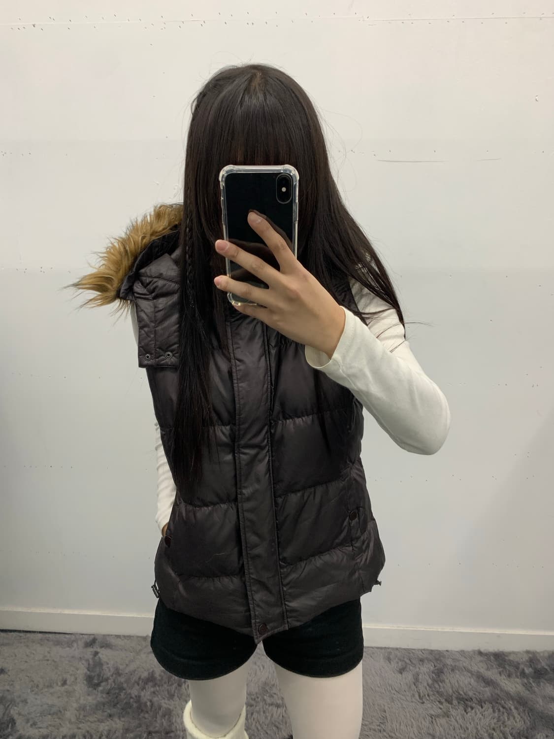 Y2k 그레이 퍼 다운 베스트 상품이미지2