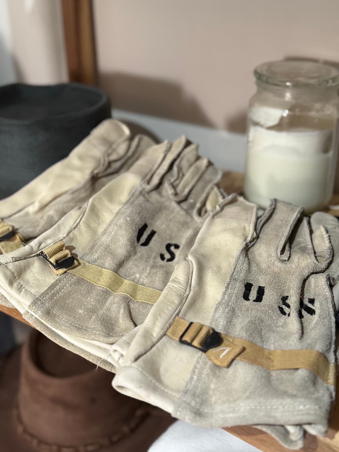 미사용) 80s US 미군 안전 가죽 장갑 상품이미지1