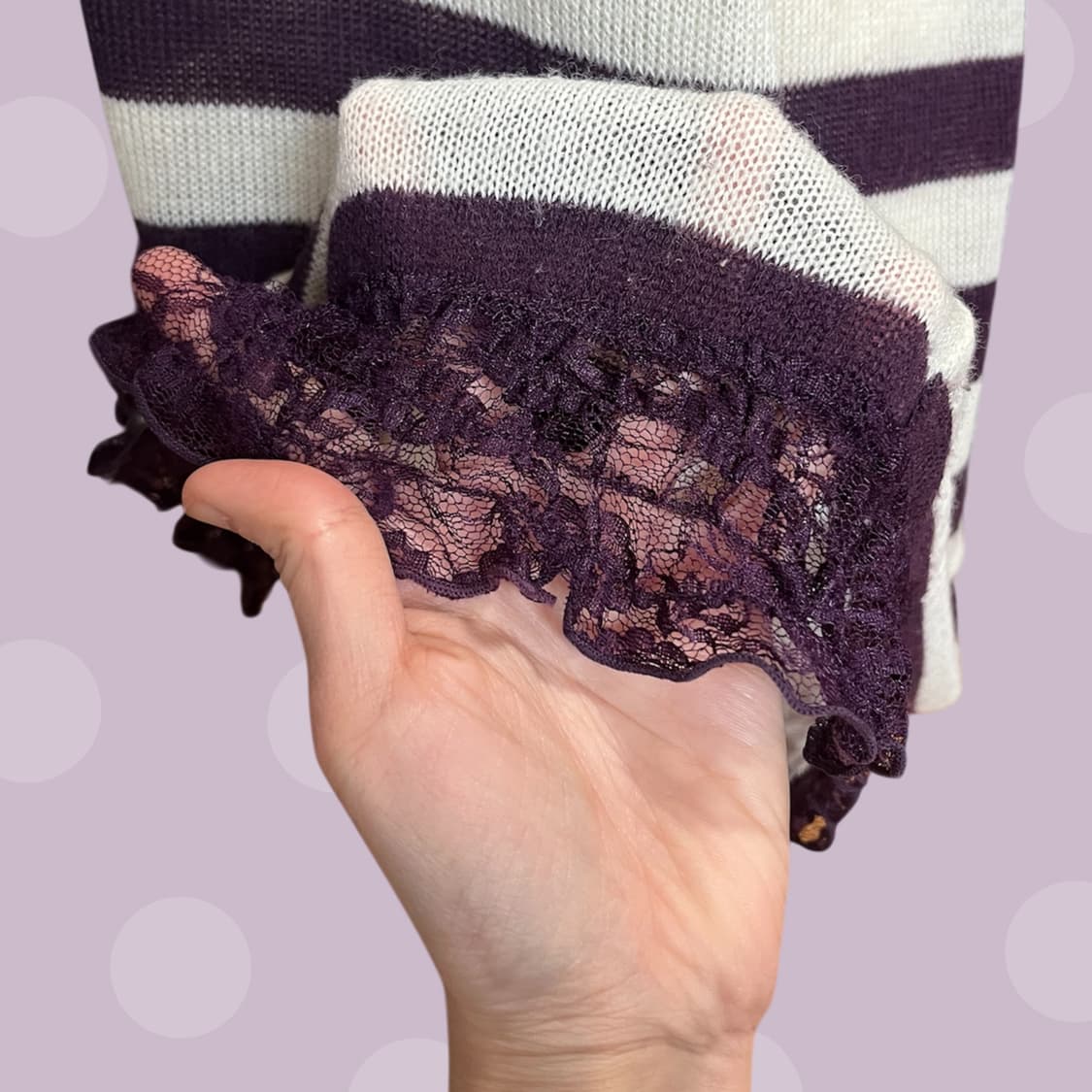 빈티지 단추 포인트 퍼플 스트라이프 니트 슬리브리스 상품이미지5