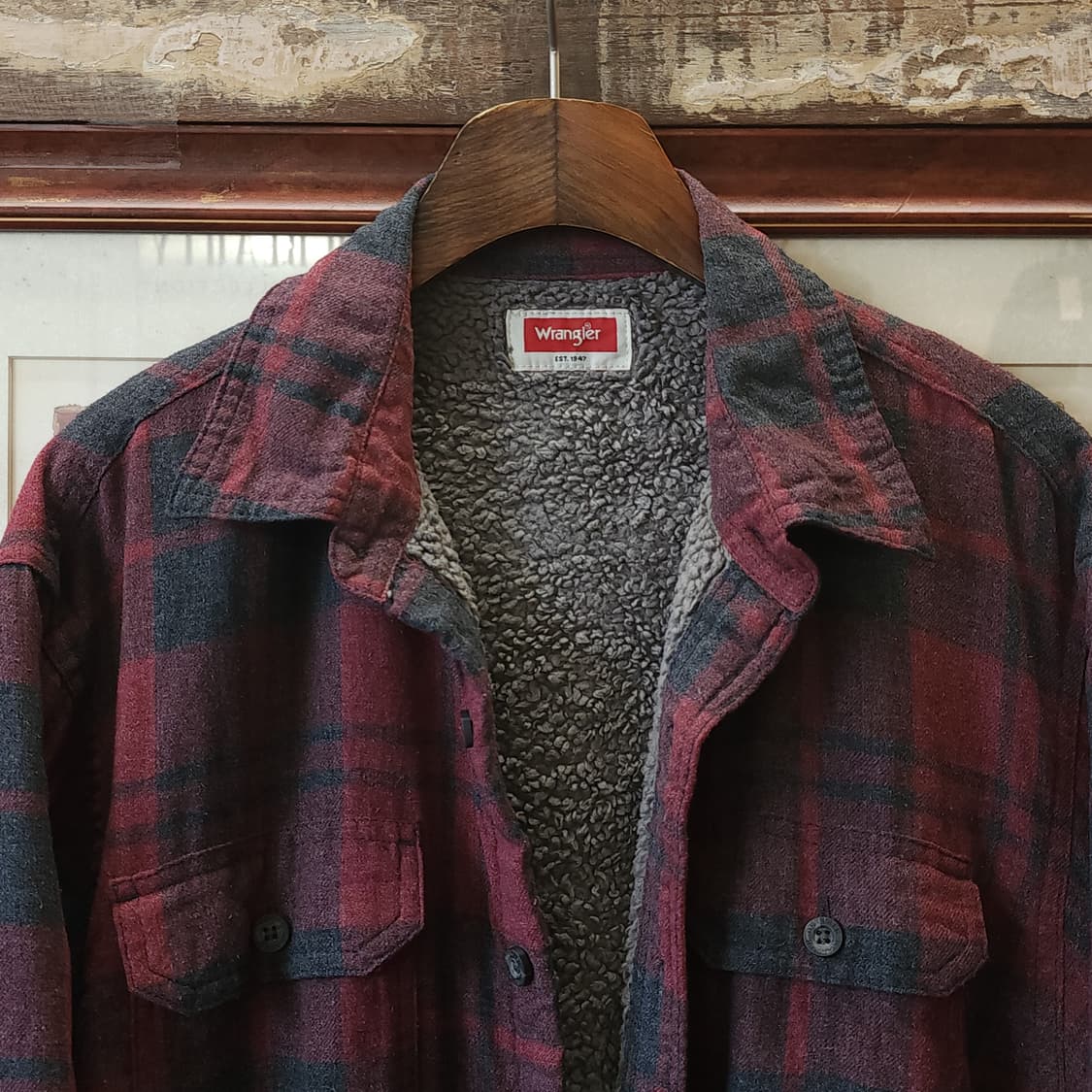 00s 랭글러 웨스턴 셔츠 쉐르파 양털 자켓 플란넬 셔츠 빈티지 레드 L 상품이미지5