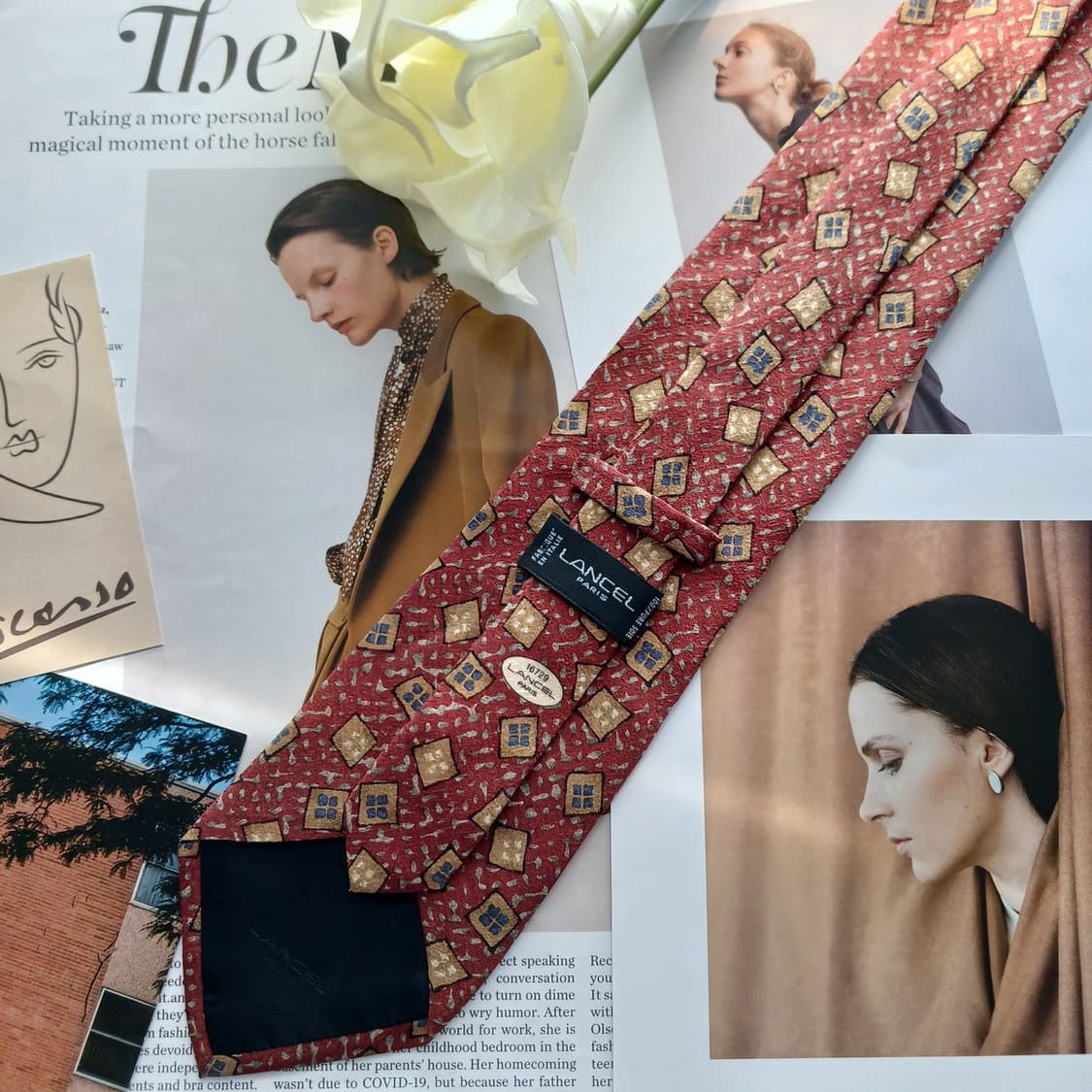 란셀 실크 레드 기하 패턴 넥타이 9.5cm B등급 A18742
 상품이미지3