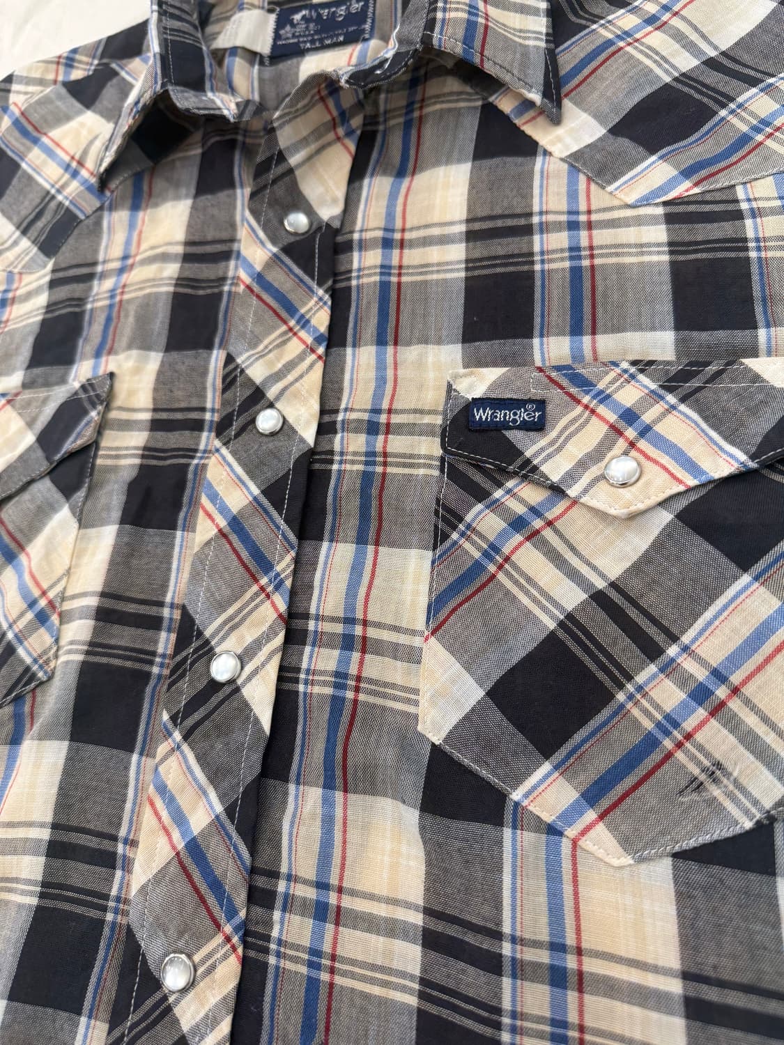 Wrangler 빈티지 웨스턴 셔츠 블랙 베이지 체크 반팔 상품이미지4