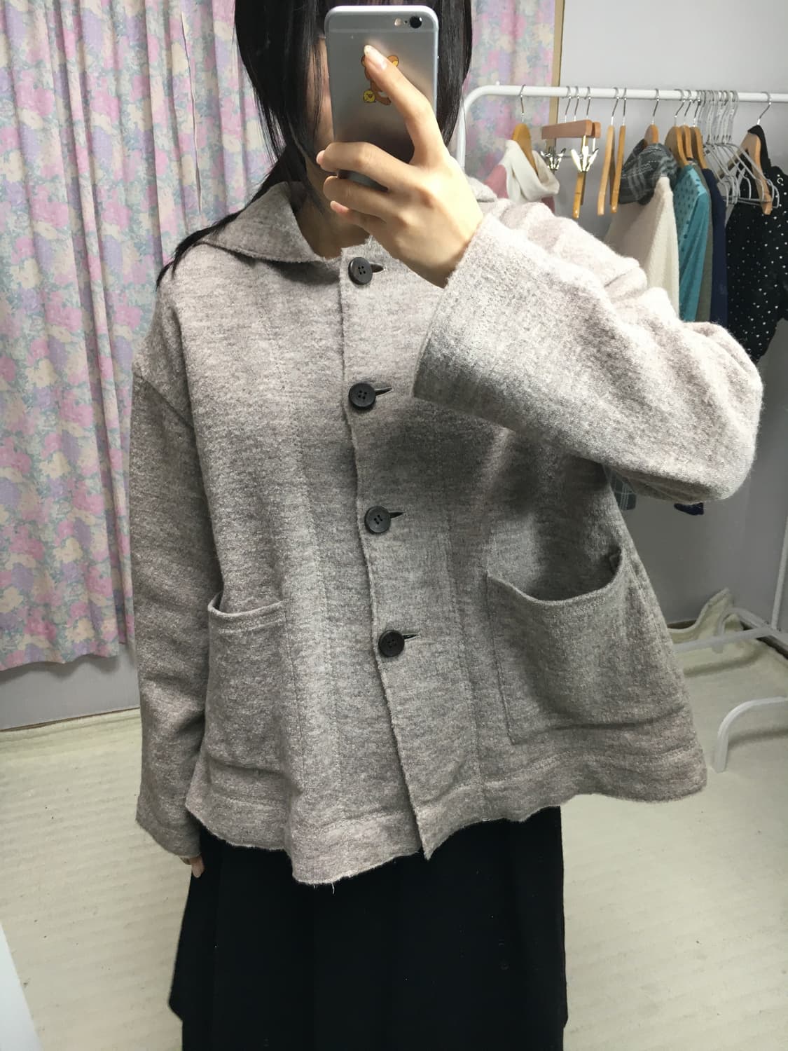 베이지 울 후드 가디건 상품이미지4