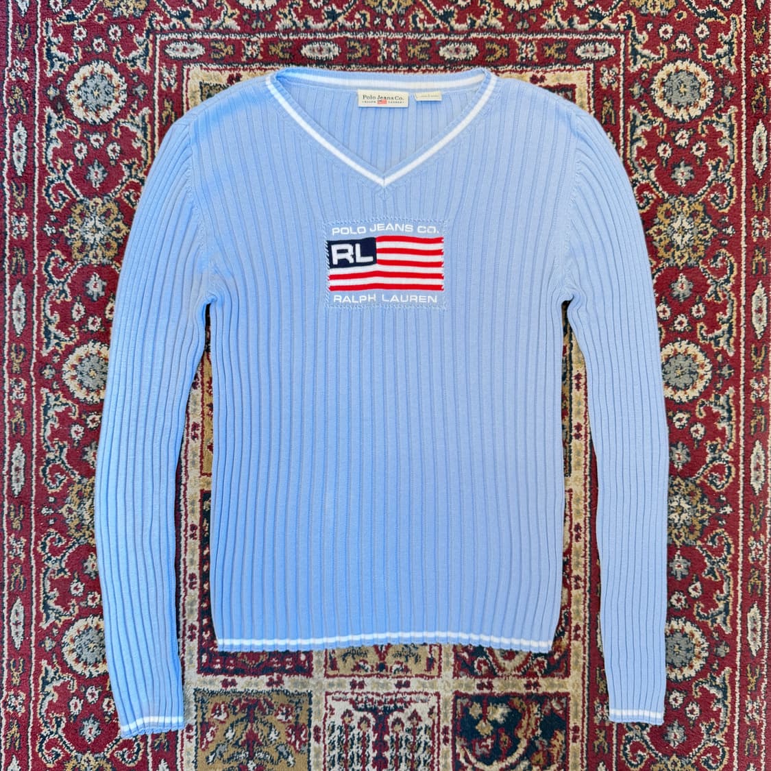 폴로 진스 성조기 브이넥 리브 니트 [ 44 ] 상품이미지1