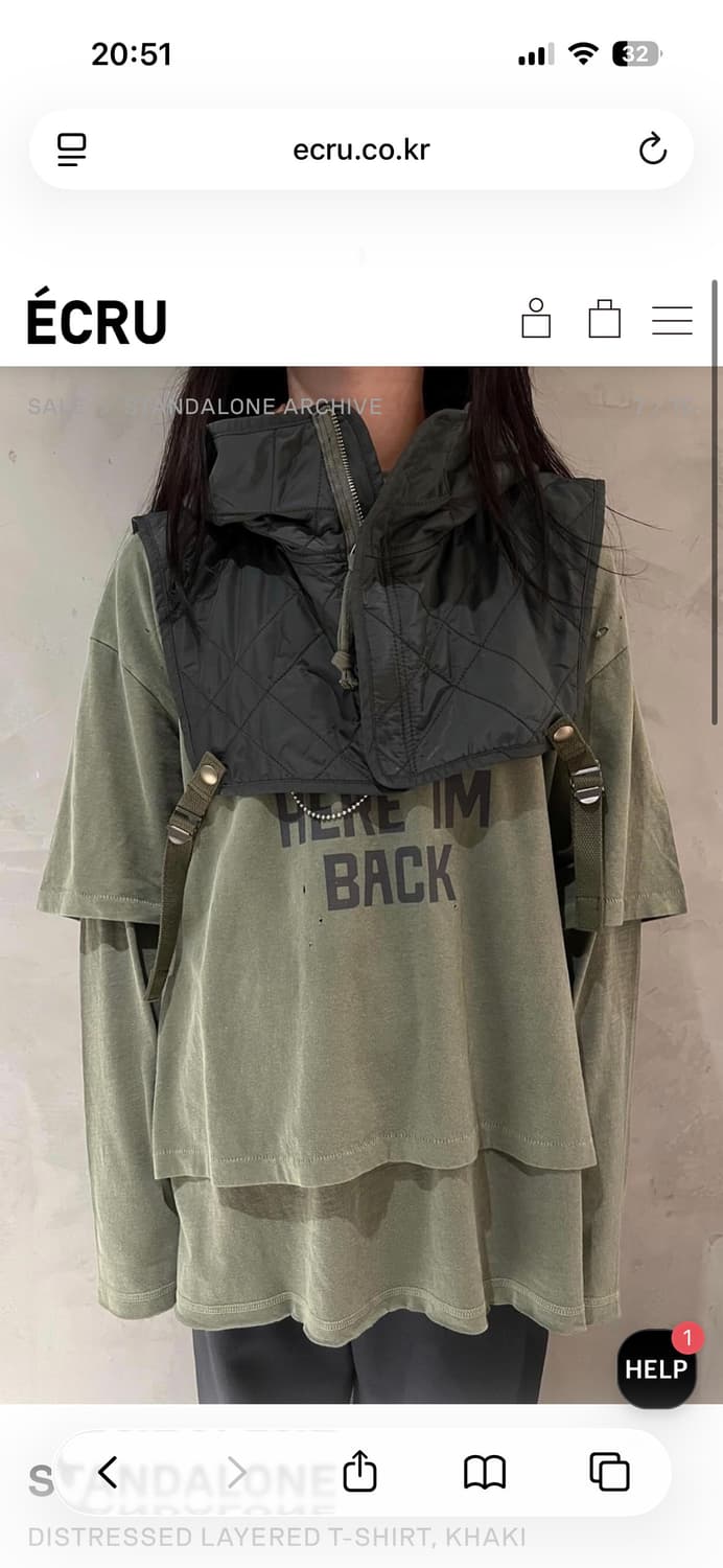 스탠드얼론 레이어드 티셔츠 카키 상품이미지3