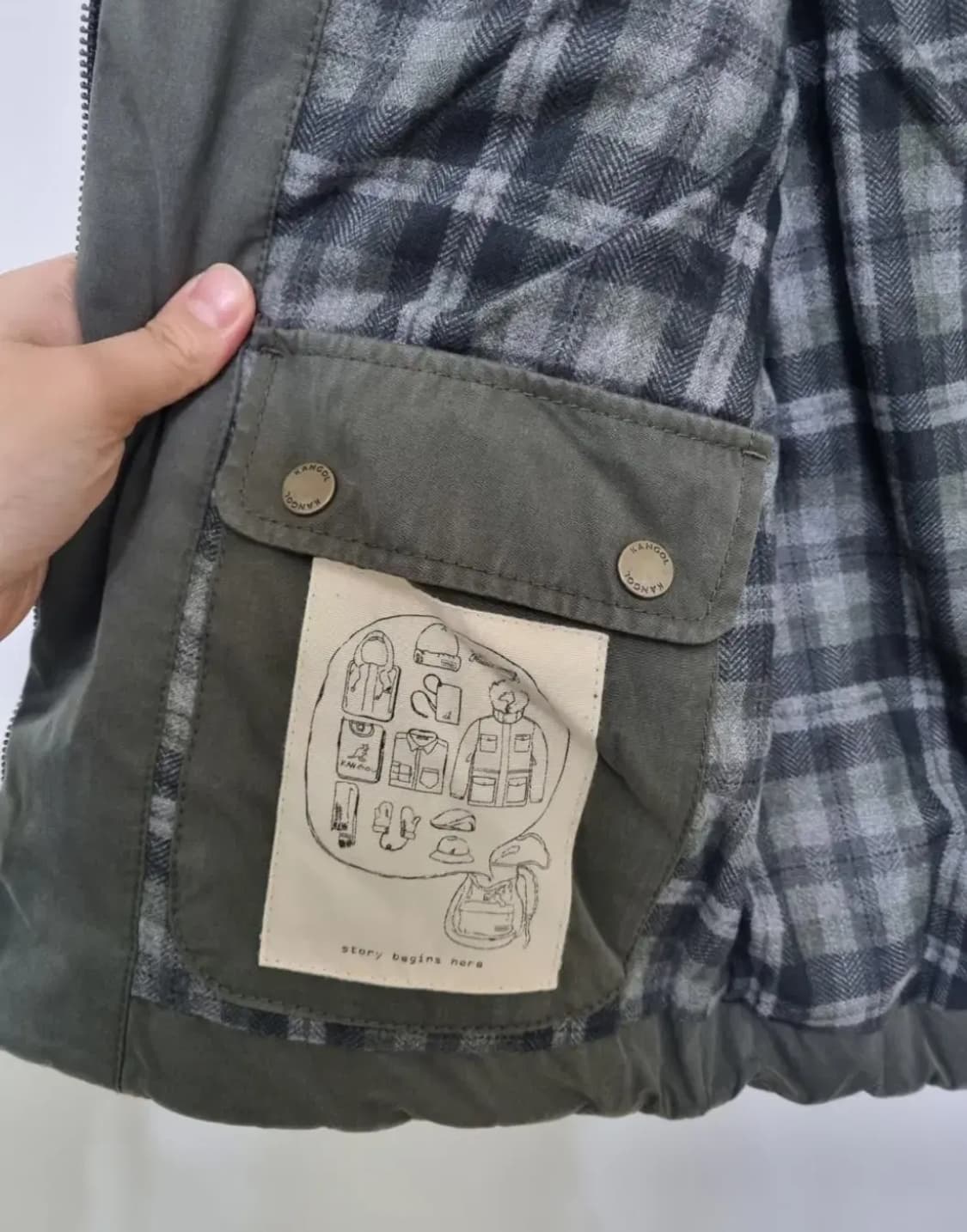 캉골 울 블럭 패딩조끼 카키/남여공용M 상품이미지6