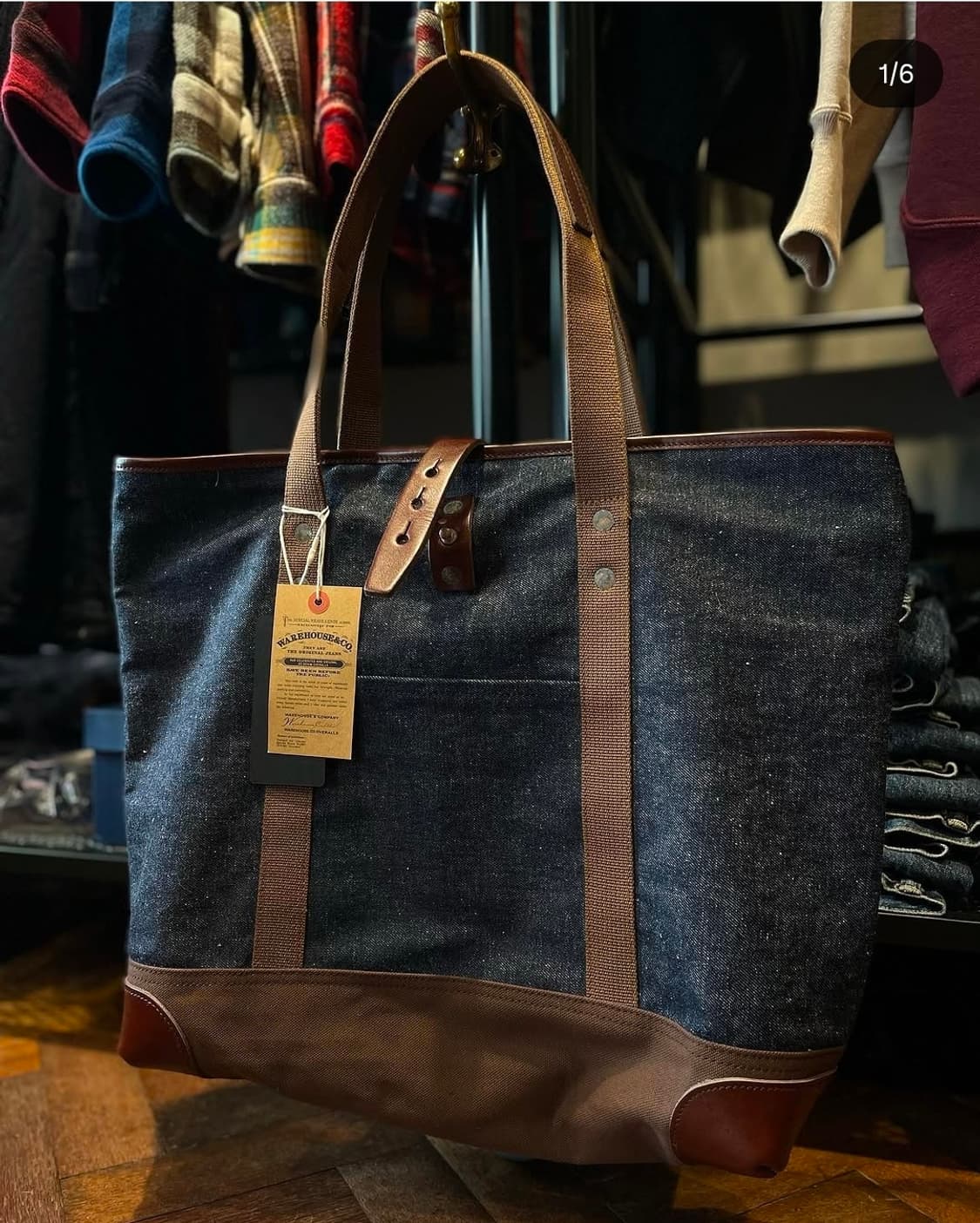 웨어하우스 lot.1001 인디고 데님 가죽 보스톤백 상품이미지1