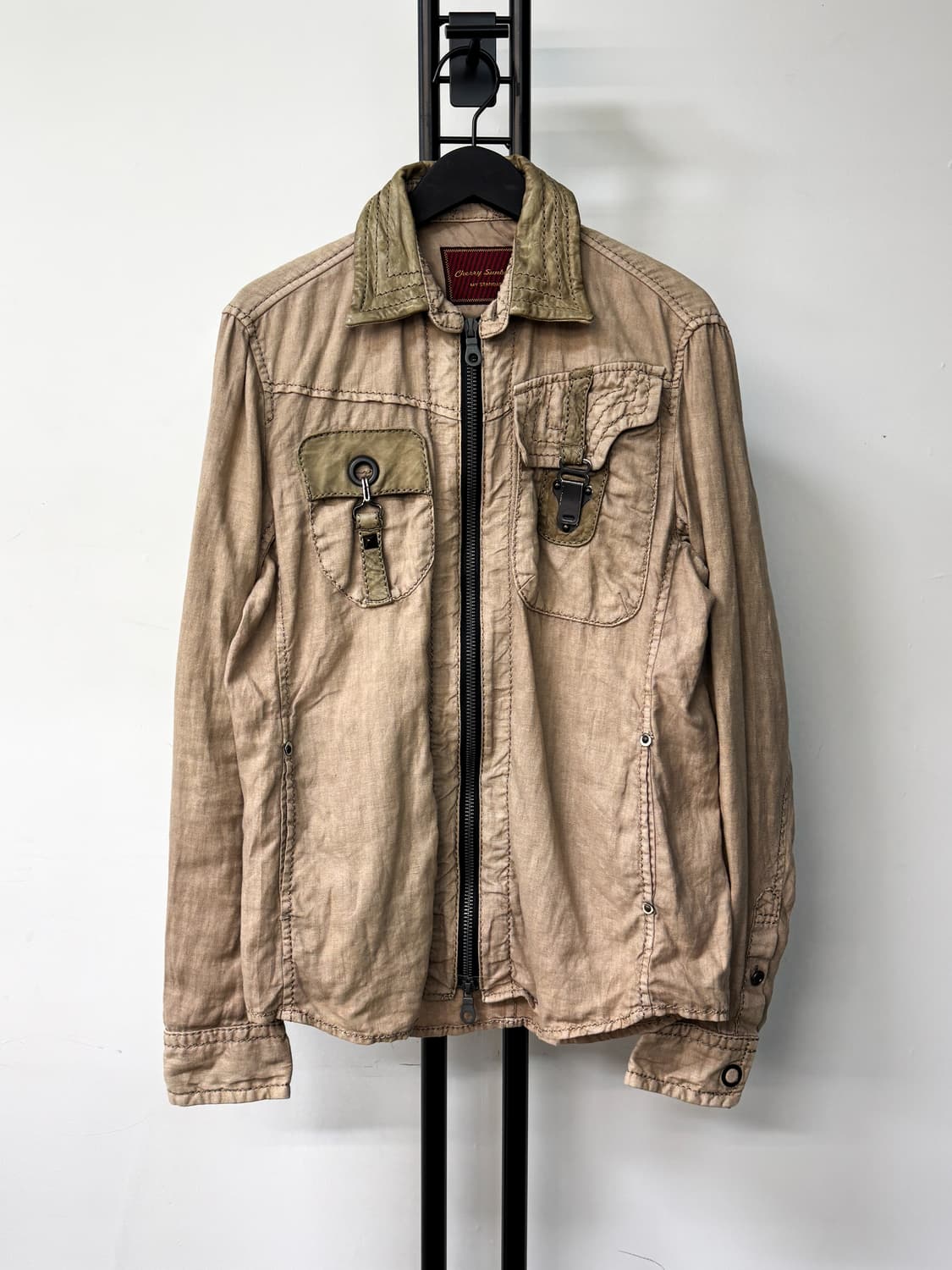 체리 선버스트 투웨이 리넨 레더 집업 자켓 상품이미지1