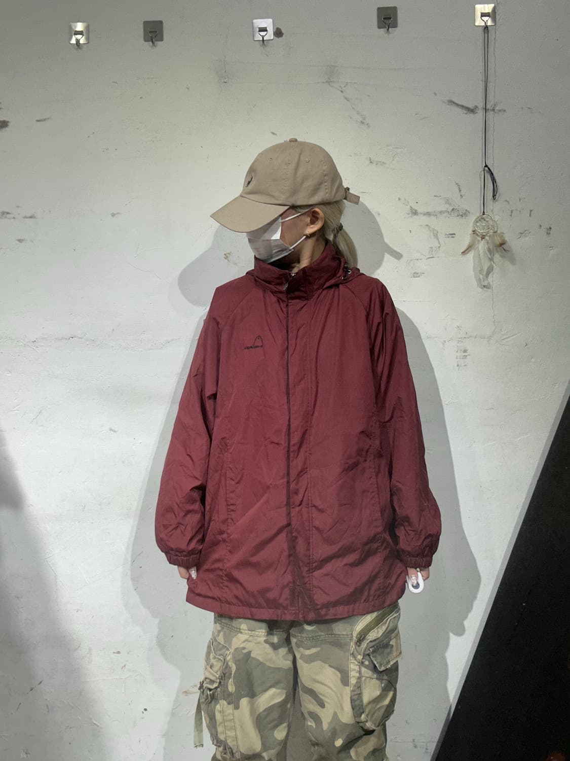 일본 빈티지 올드스쿨 헤드 버건디 후드 바람막이 자켓 L 상품이미지2