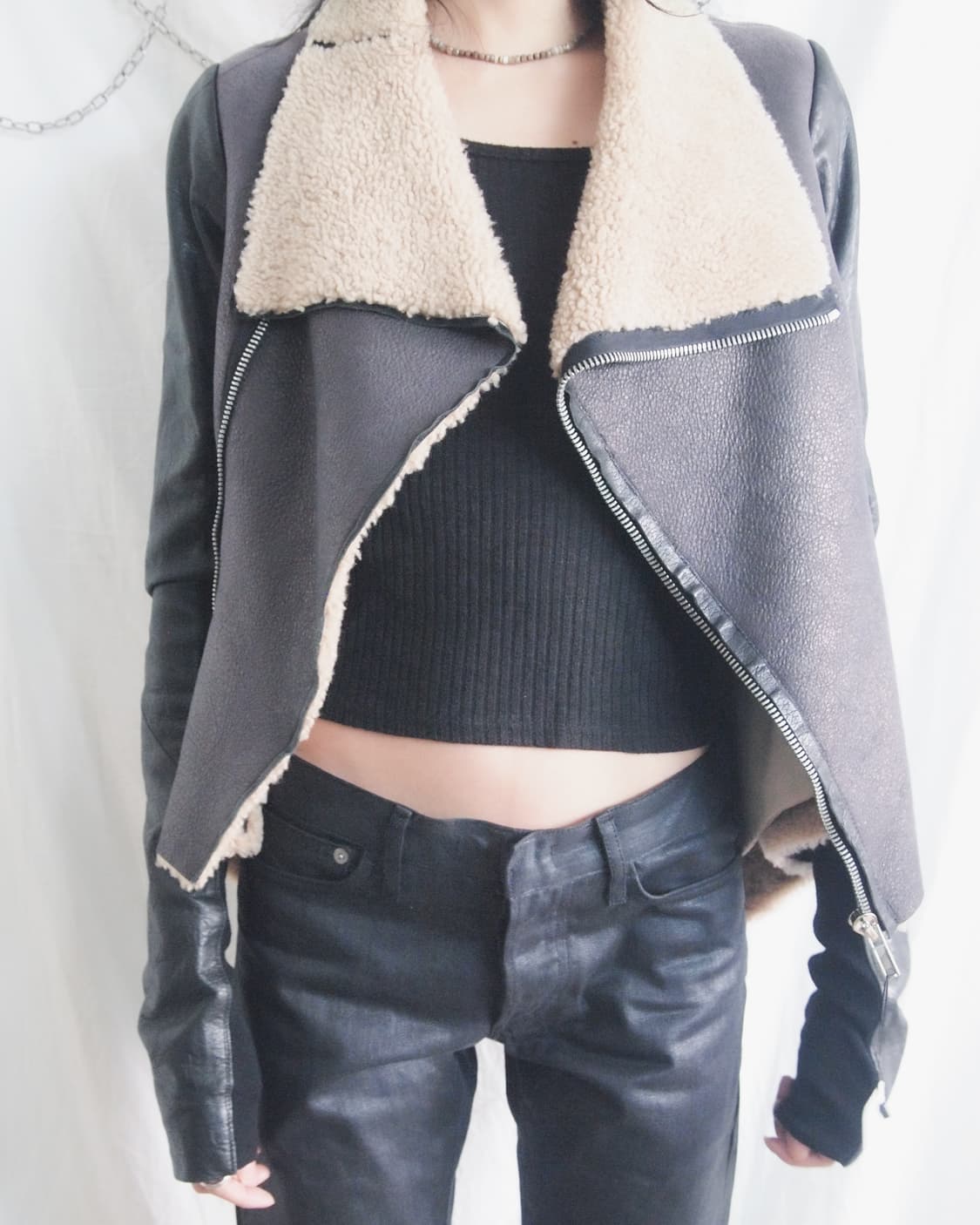 릭오웬스 12fw olmar&mirta 하이넥 드레이프 무스탕자켓 상품이미지6