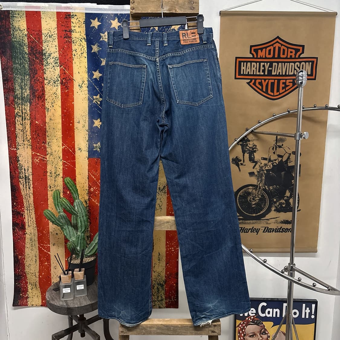 90s 폴로진스 브릭스톤 루즈핏 중청 데님팬츠 가죽탭 N586 상품이미지2