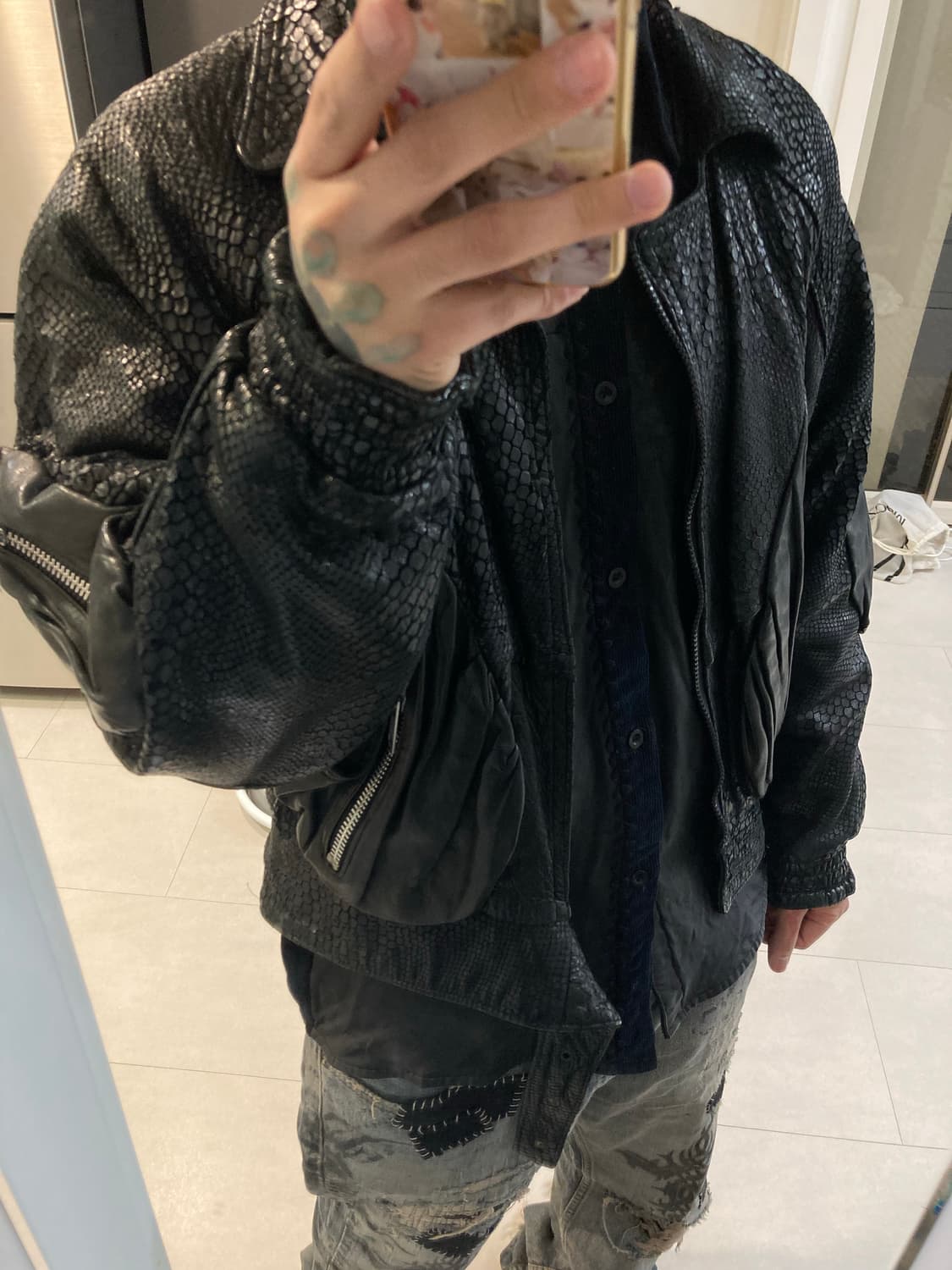 80s 파이톤 가죽 봄버 자켓 상품이미지3