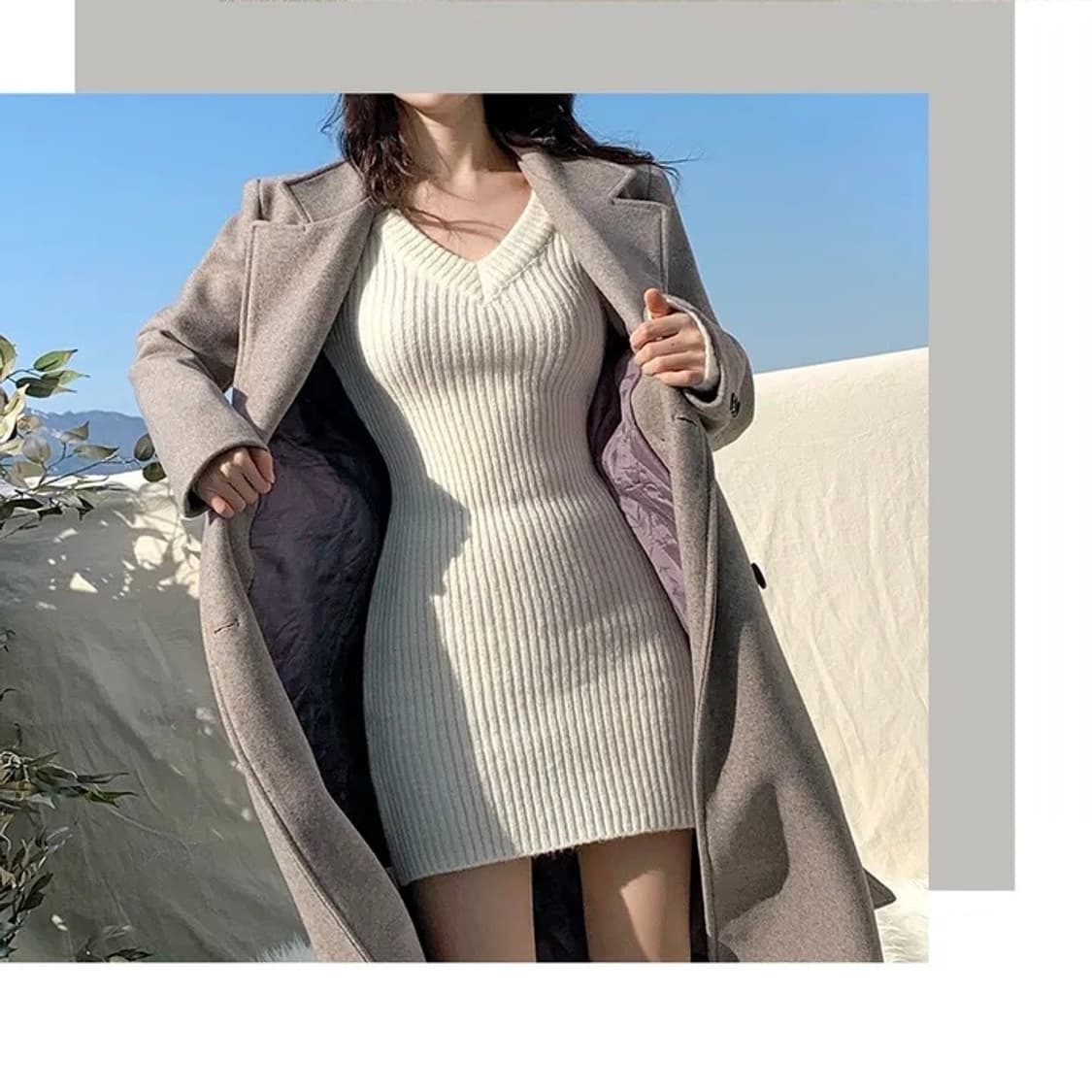 블랙 울 50% 롱 코트 상품이미지4