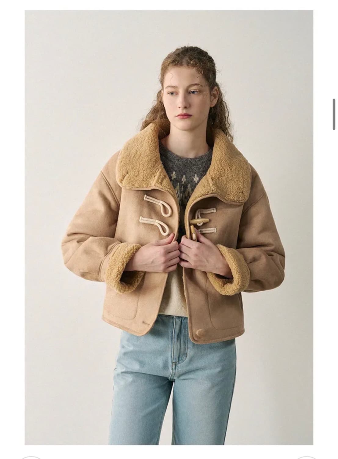 (새상품)(M) 드로우핏 우먼 우드 버튼 오버핏 시어링 자켓 무스탕 판매 상품이미지6