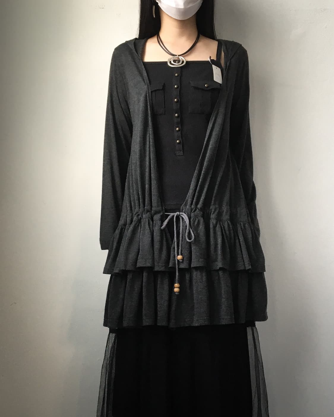 Frill point hood open cardigan 상품이미지7