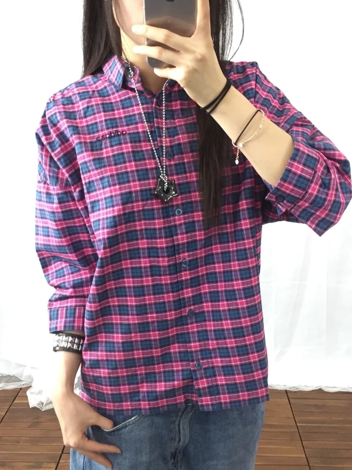 Adidas Neo Pink Check Shirt 상품이미지3