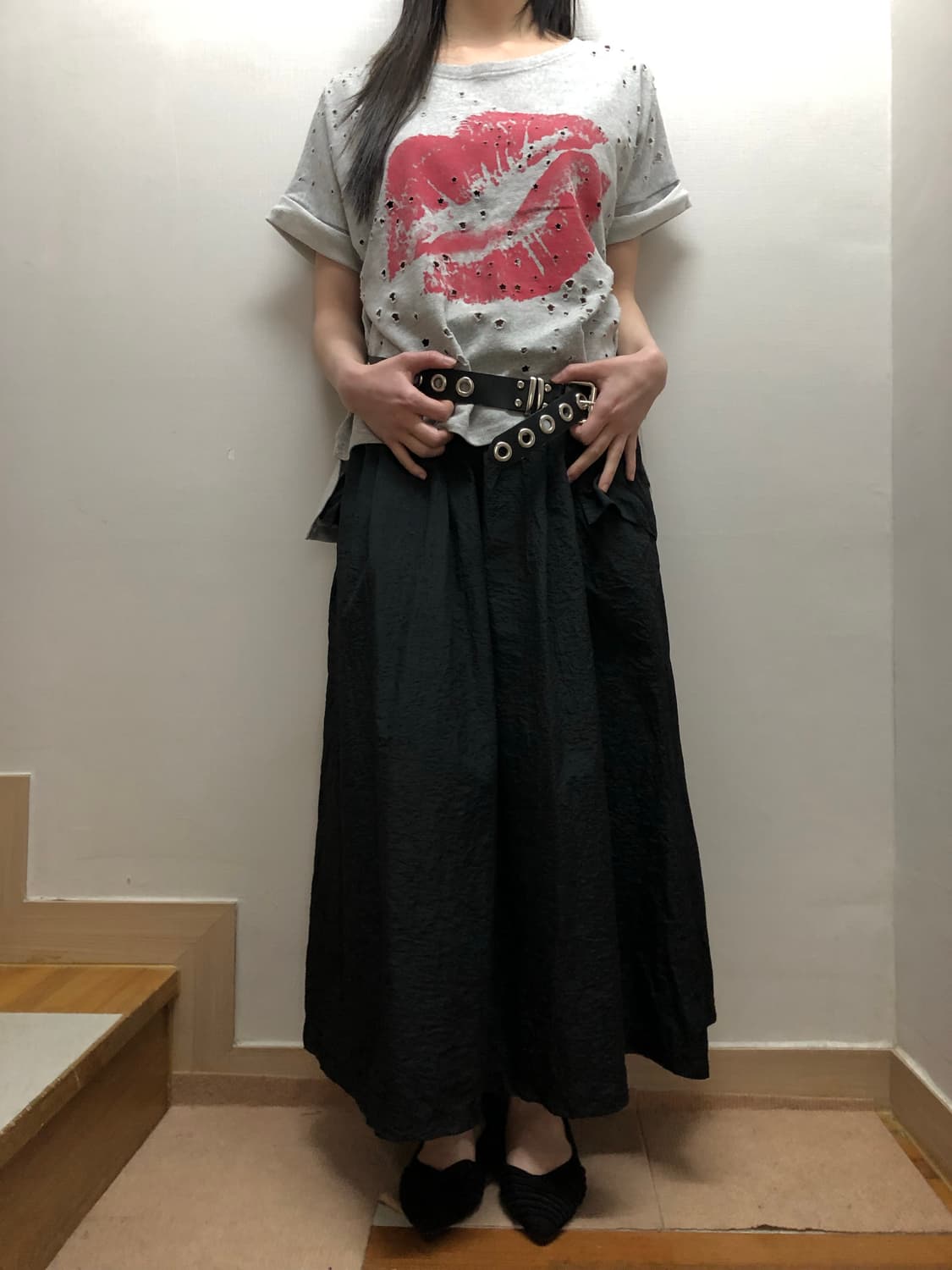 빈티지 블랙 포켓 롱 스커트 상품이미지5
