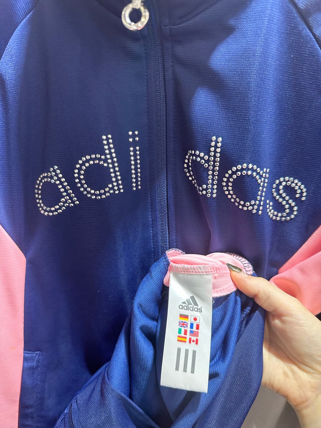 M 아디다스 큐빅 로고 네이비 핑크 트랙탑 상품이미지5