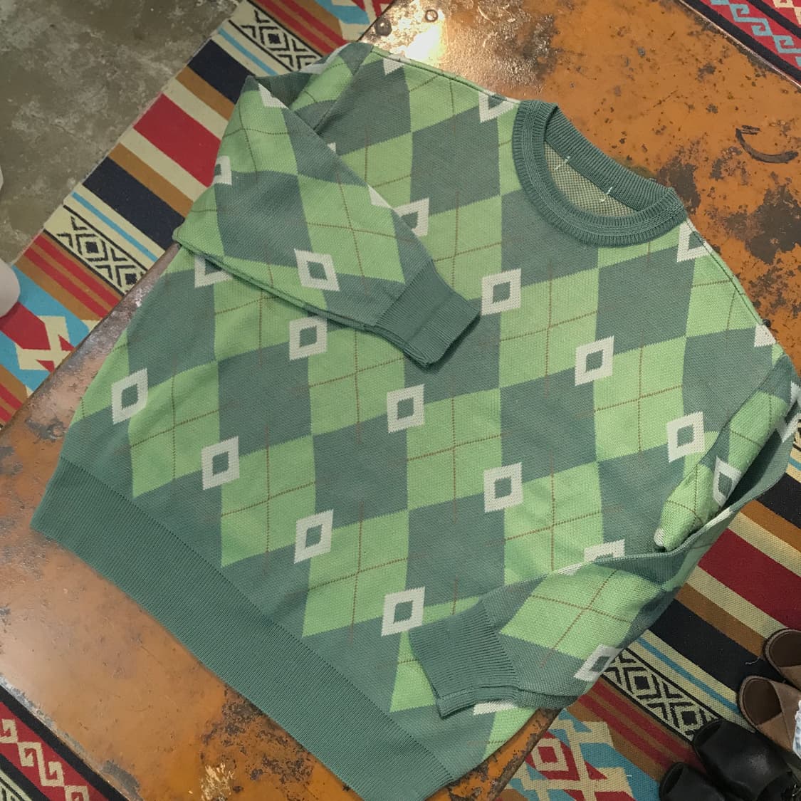 VTG 빈티지 라이트 그린 아가일 패턴 니트 남성 105 사이즈  상품이미지2