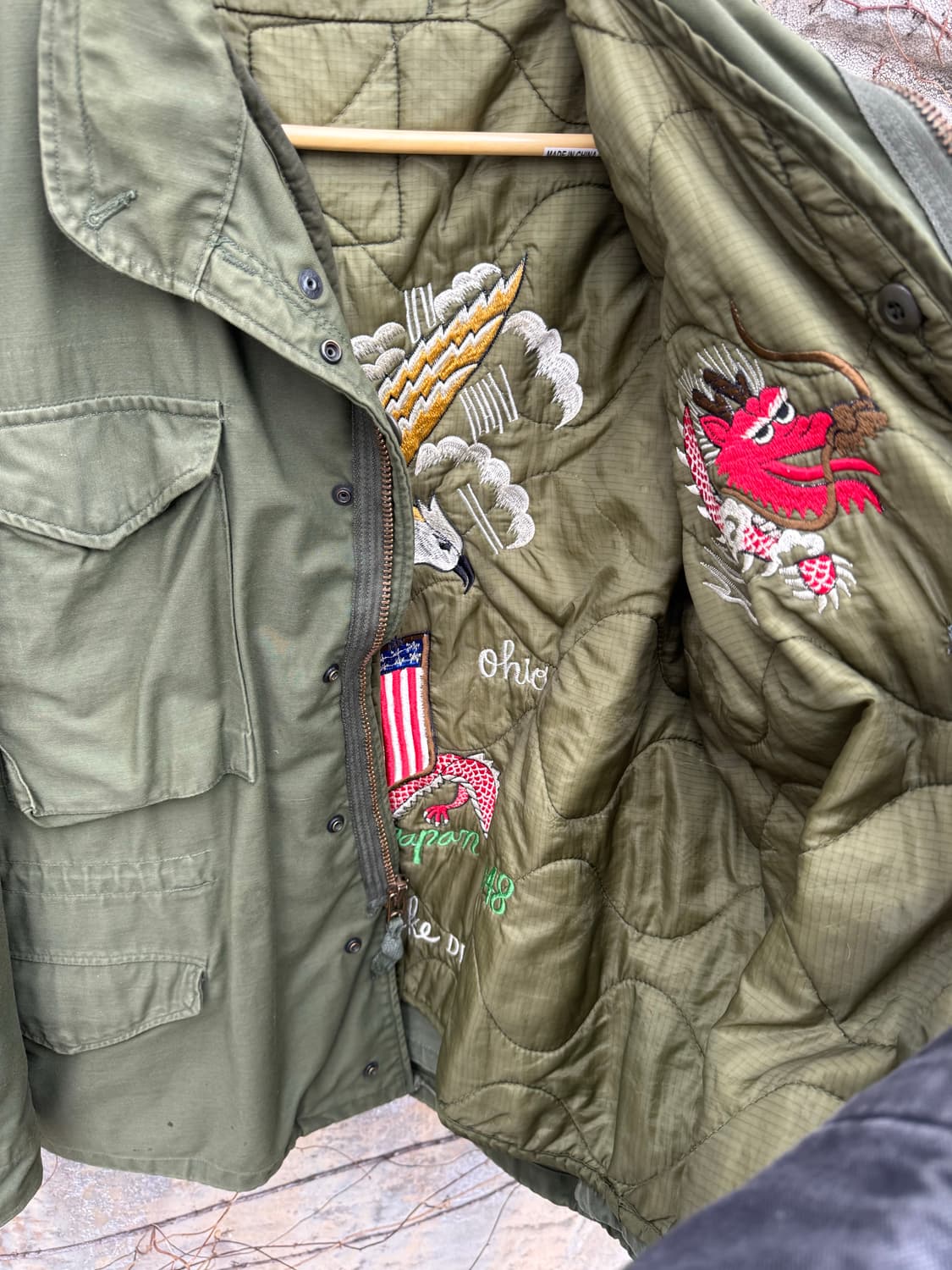 70s 미군 오리지널 m65 필드 자켓 3세대 내피 스카쟌 자수 상품이미지6
