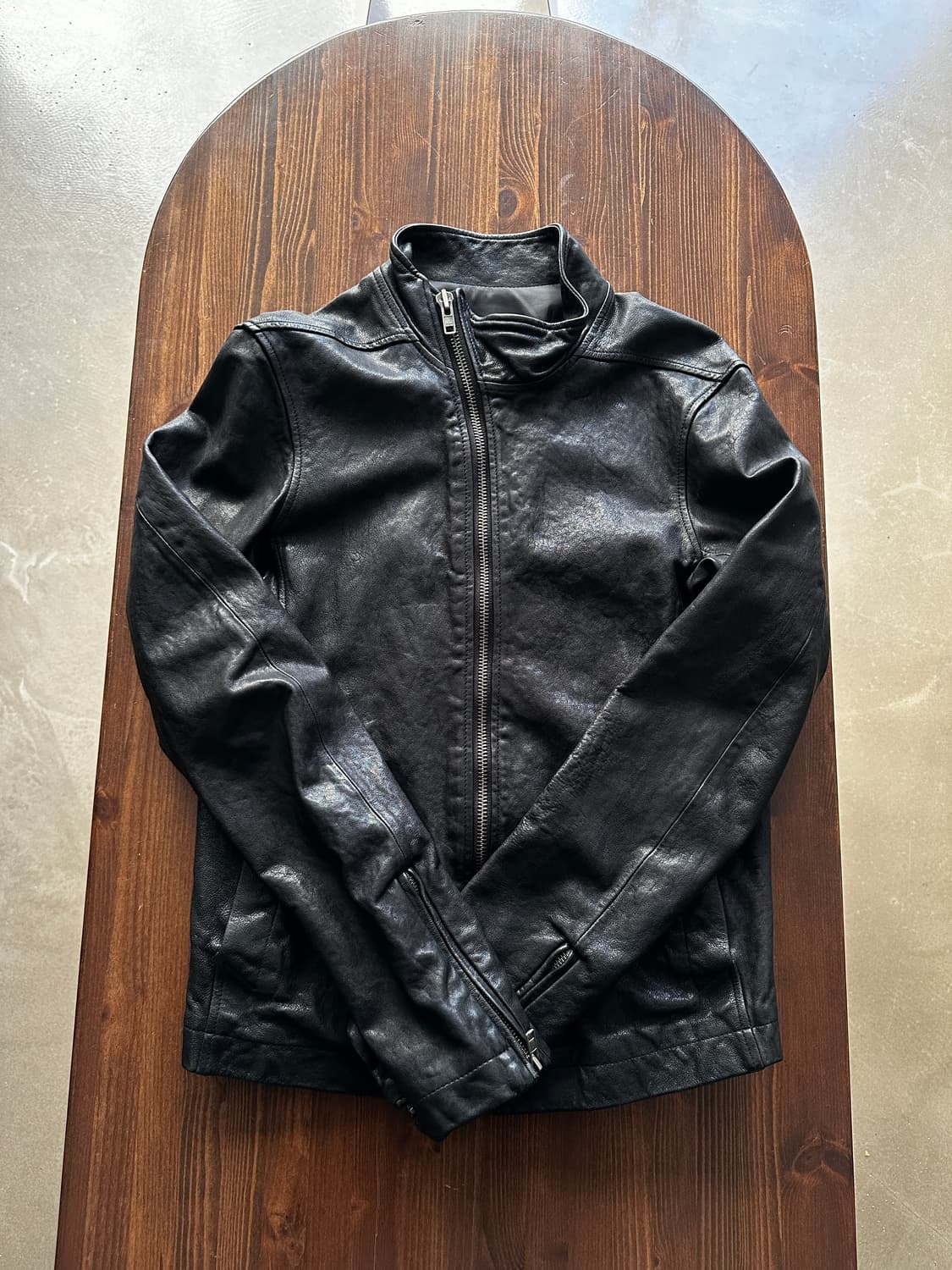 빈티지 블랙 레더 스탠드카라 미니멀 자켓  상품이미지2