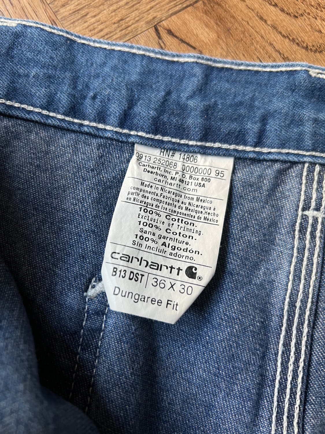 [36]칼하트 USA 덩가리핏 미디엄블루 싱글니 워크 데님 팬츠 상품이미지4