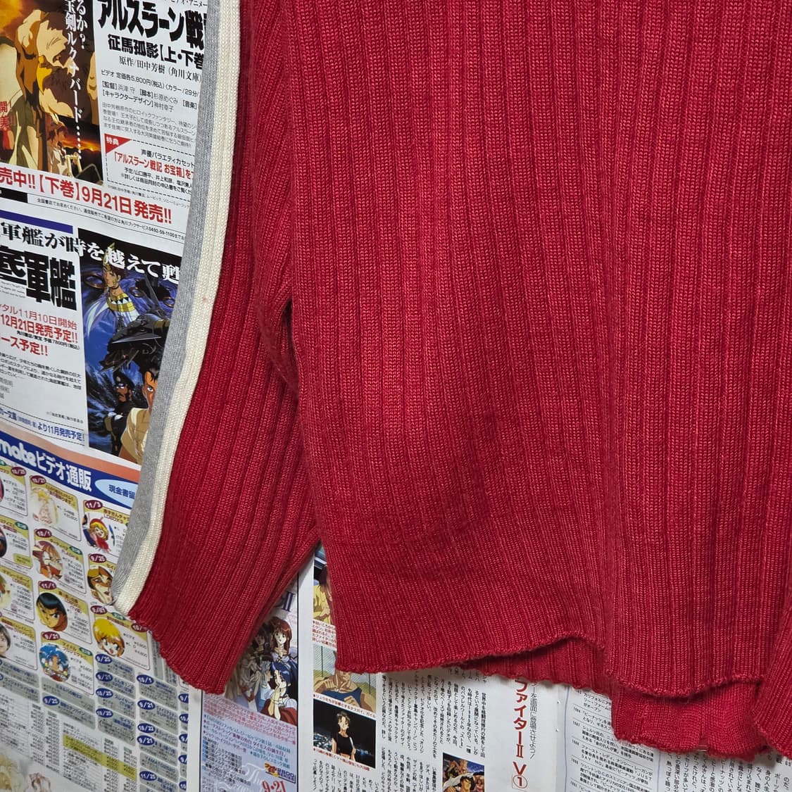 후부 데님 배색 레드 니트 집업  상품이미지8