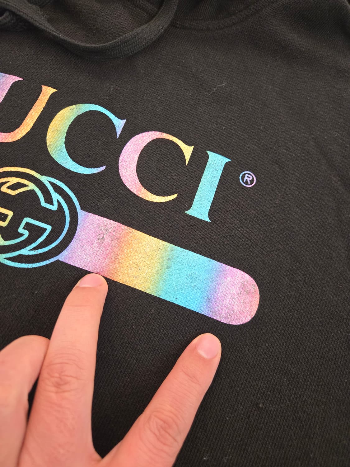구찌 레인보우 로고 블랙 후드티 XL 상품이미지7