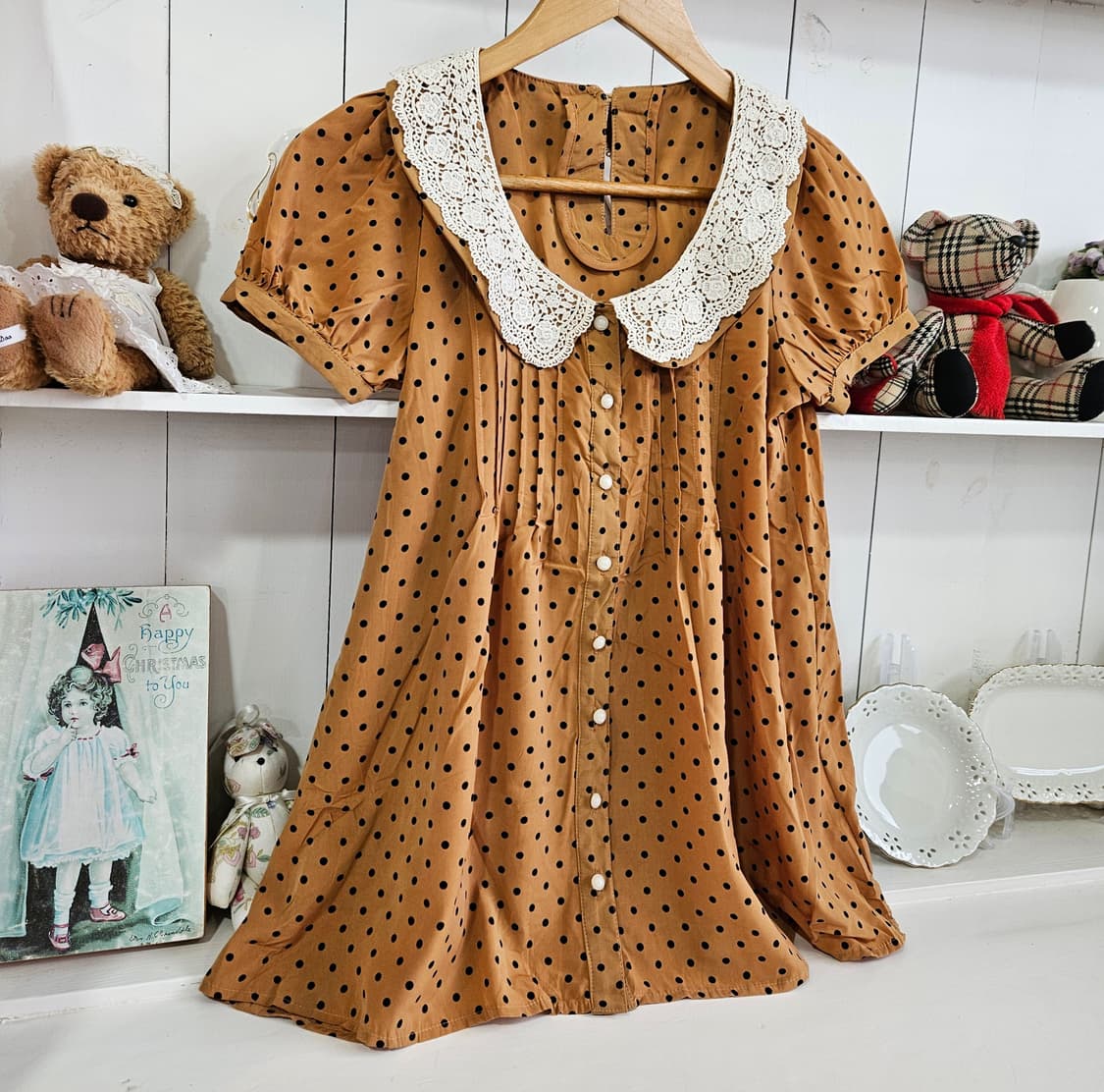 도트 레이스 카라 롱 블라우스 상품이미지2