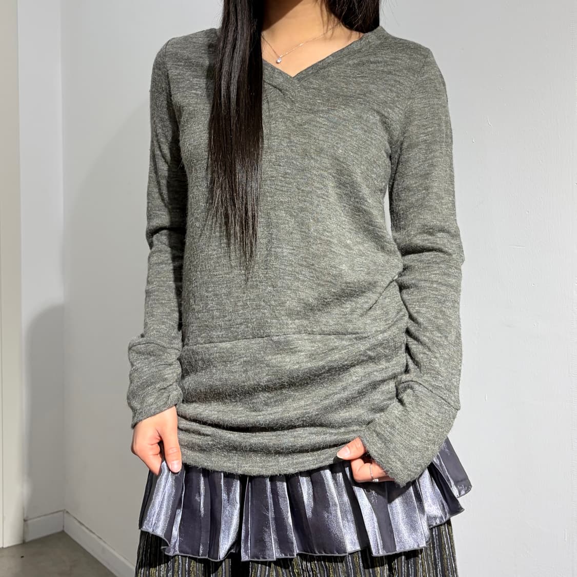 Beams boy 프릴 레이어드 그레이 니트 상품이미지1