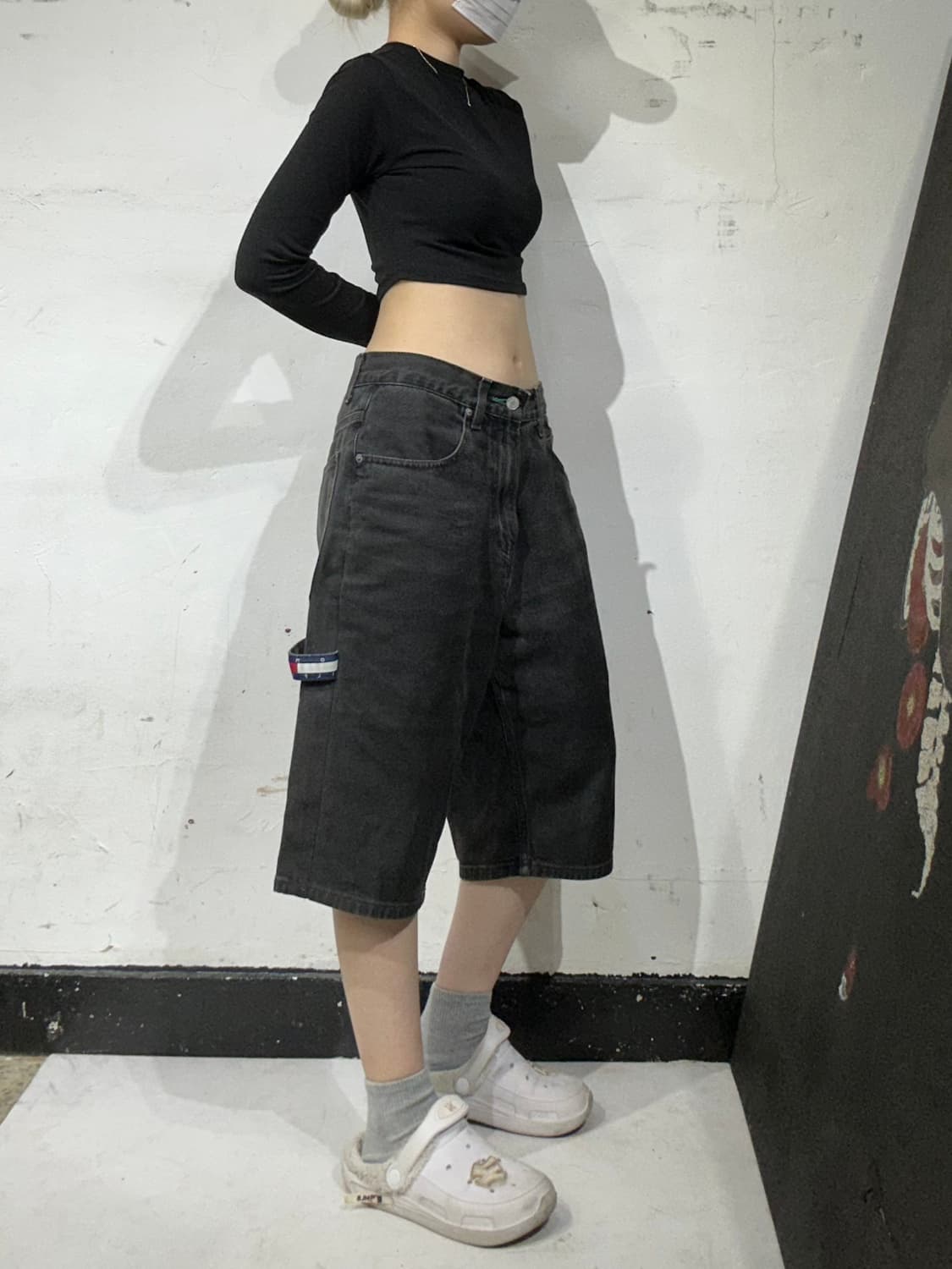 00s 타미 힐피거 카펜터 흑청 버뮤다 팬츠 반바지  상품이미지1