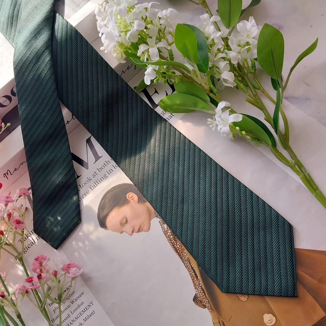 바나나리퍼블릭 실크 그린 헤링본 넥타이 7.9cm A등급 K1956 상품이미지4