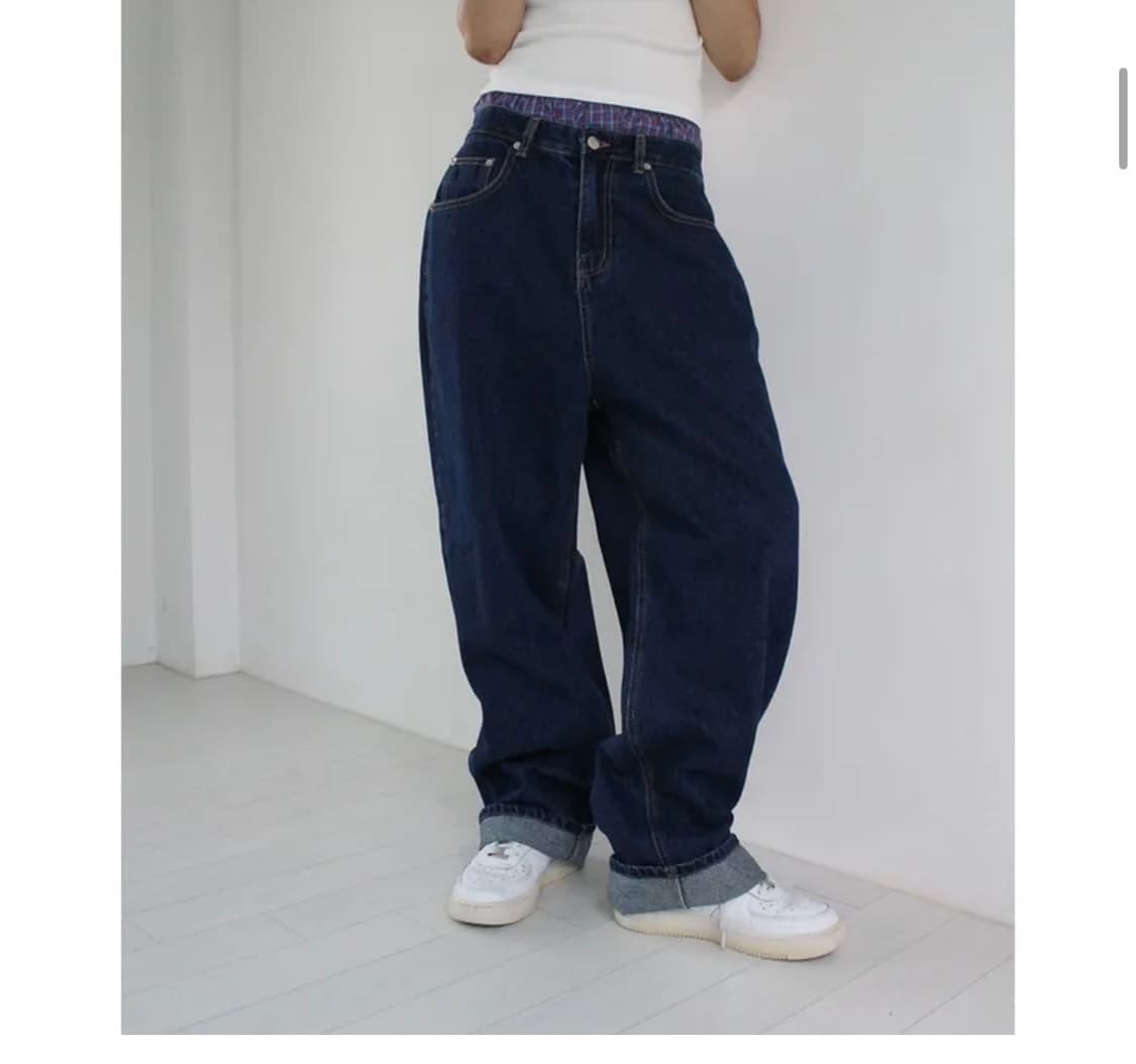 에이블리 이오엔 유니섹스 90s 베이직 와이드 데님 일자진청팬츠 청바지 상품이미지1