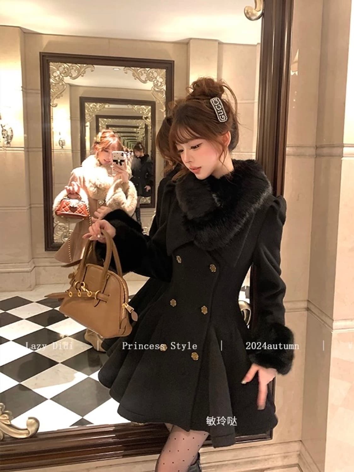 Lady DiDi 햅번블랙 더블버튼 하프 드레스코트 상품이미지2