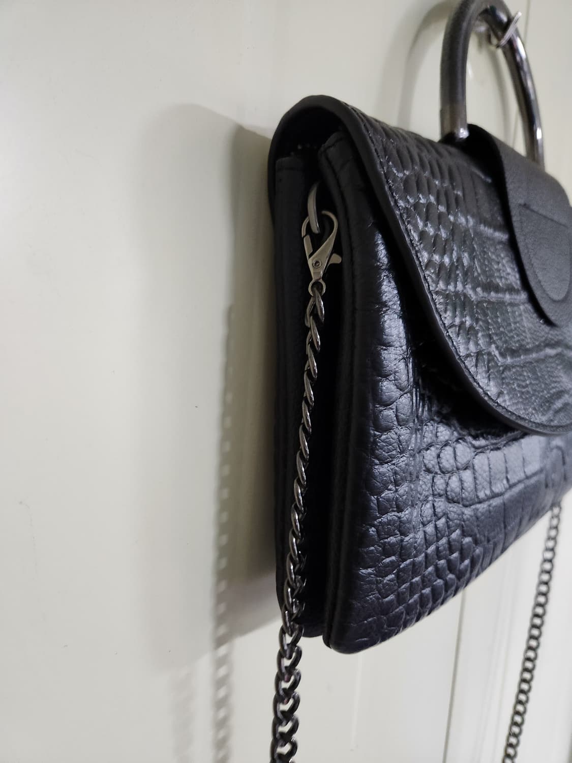 지센 블랙 악어 패턴 핸드백 상품이미지7