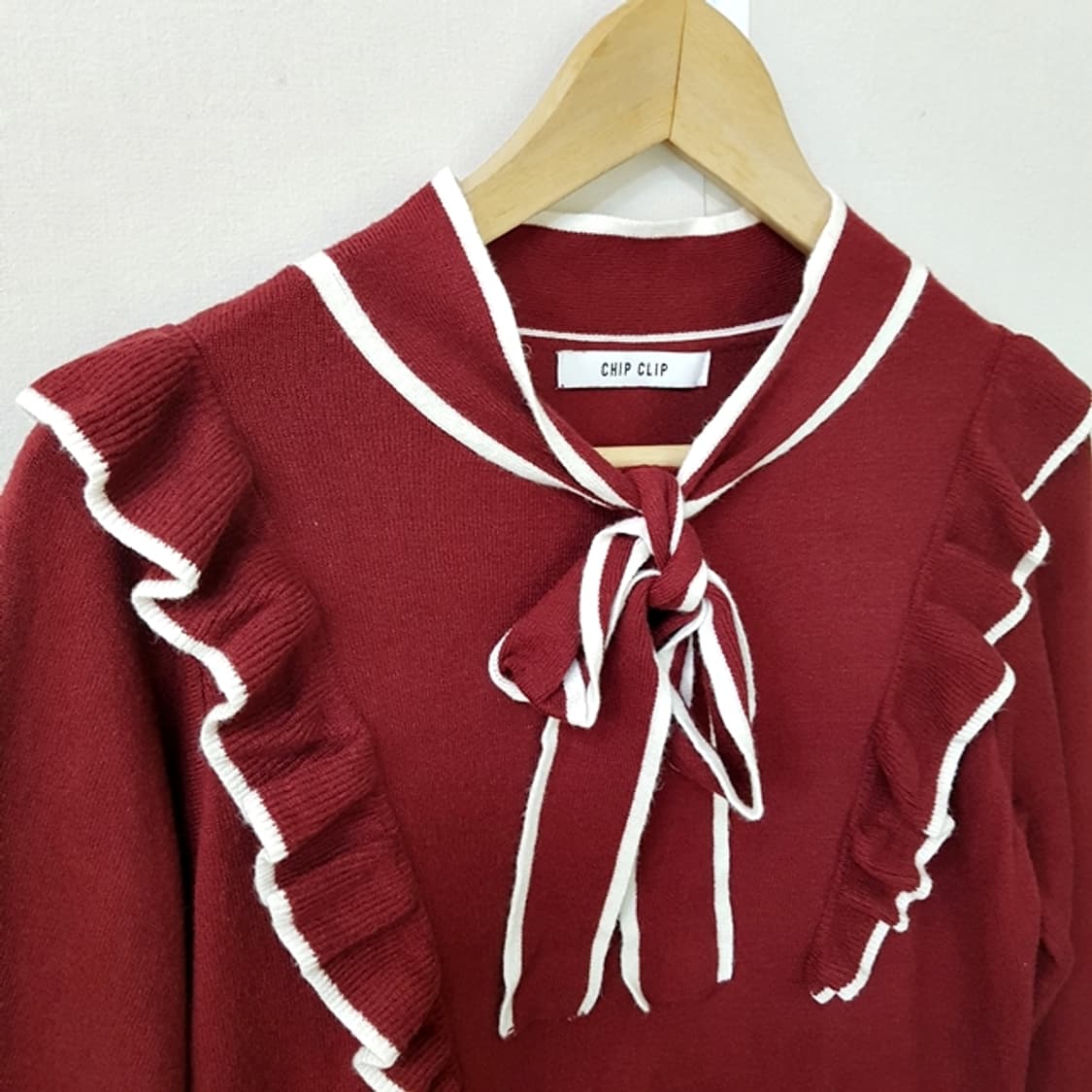CHIP CLIP 프릴 스웨터 와인 상품이미지2