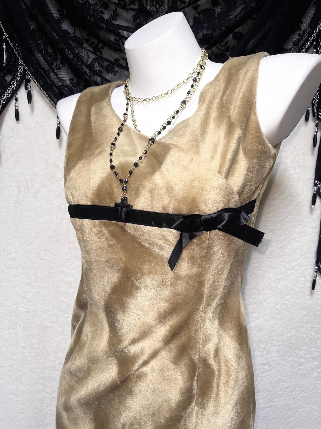 로맨틱갸루 로걀 오네 벨벳 브라운 프릴 리본드레스 원피스 라떼 파티 연말 상품이미지2