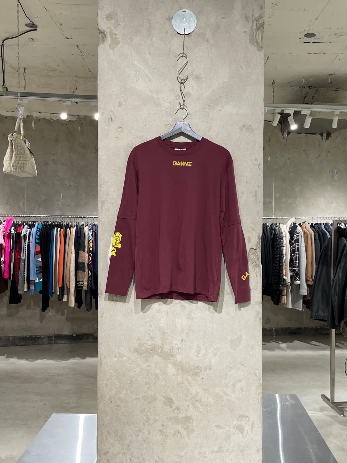 가니 2022 버건디 백 프린팅 레이어드 롱 슬리브 상품이미지2