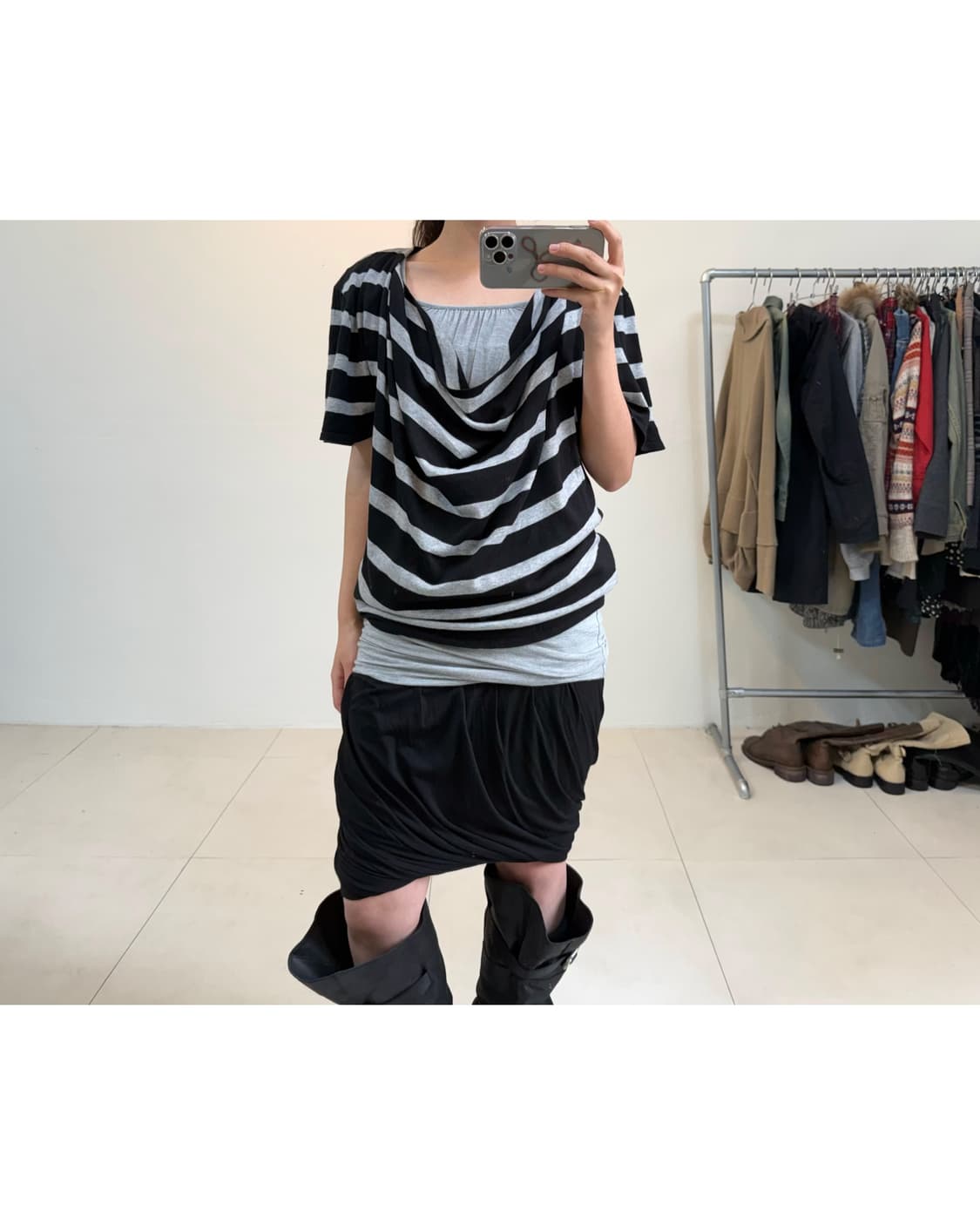 빈티지 드레이프 레이어드 티셔츠 상품이미지2