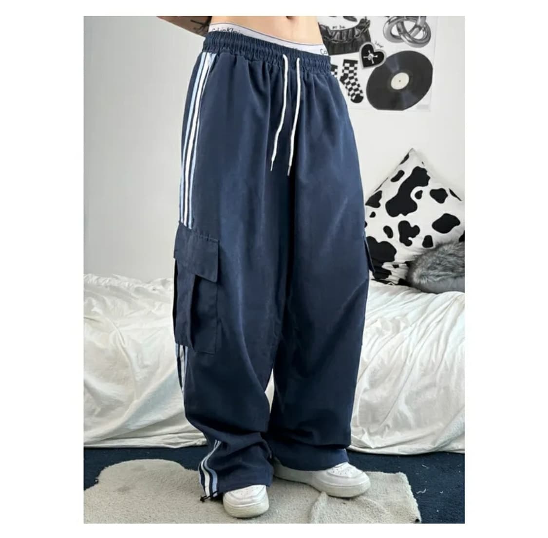 키미스 y2k 더 트랙 트레이닝 카고 포켓 와이드 팬츠 네이비 상품이미지2