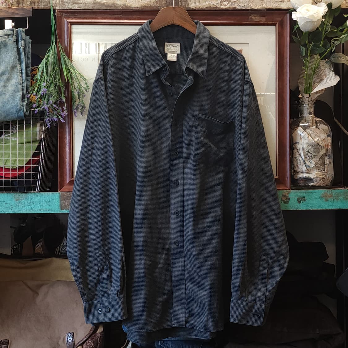 90s 엘엘빈 셔츠 하운드투스 패턴 워크셔츠 그레이 xxl 빅사이즈 상품이미지1