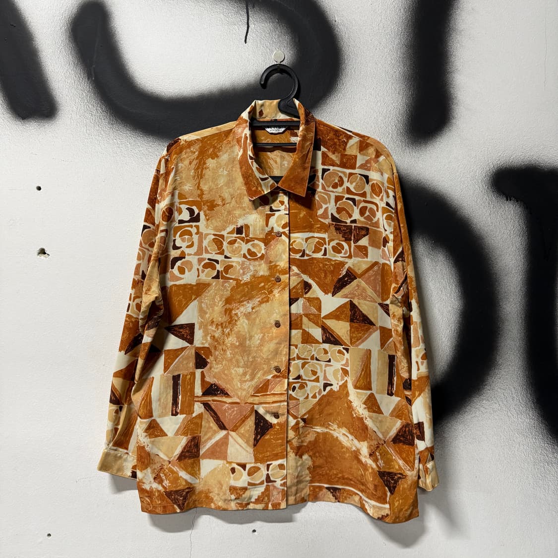 VTG 빈티지 에스닉 풀 패턴 폴리 긴팔 셔츠 상품이미지1