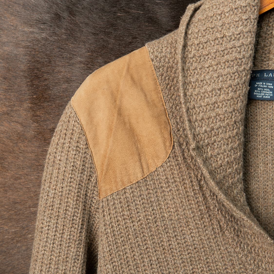 [우먼스 L] 랄프로렌 울 캐시미어 스웨이드 패치 숄카라 가디건  상품이미지2