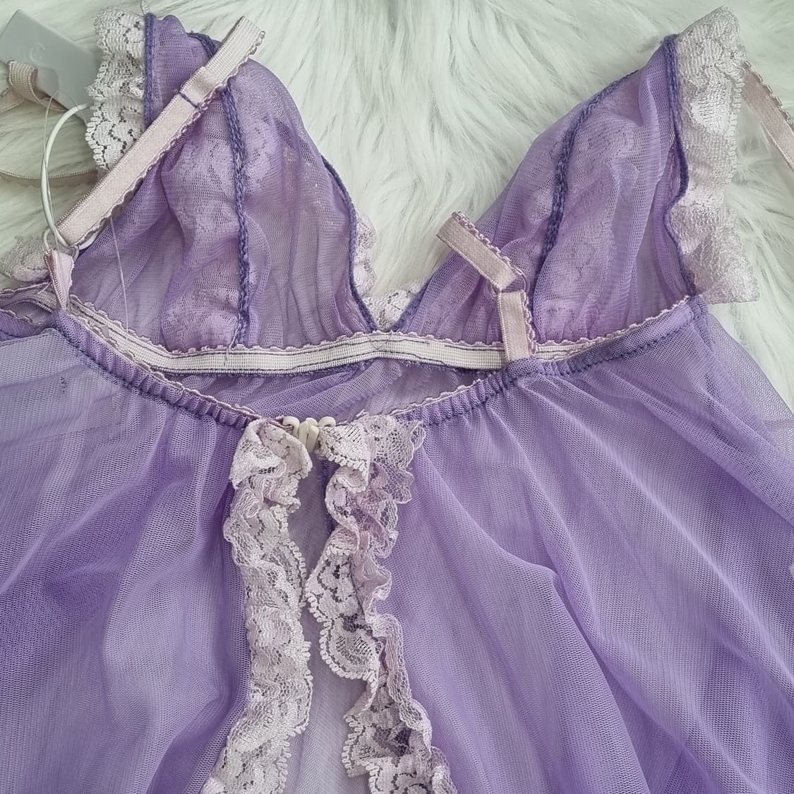 란제리 레이스 퍼플 보라 슬립 슬리브리스 1809 상품이미지6