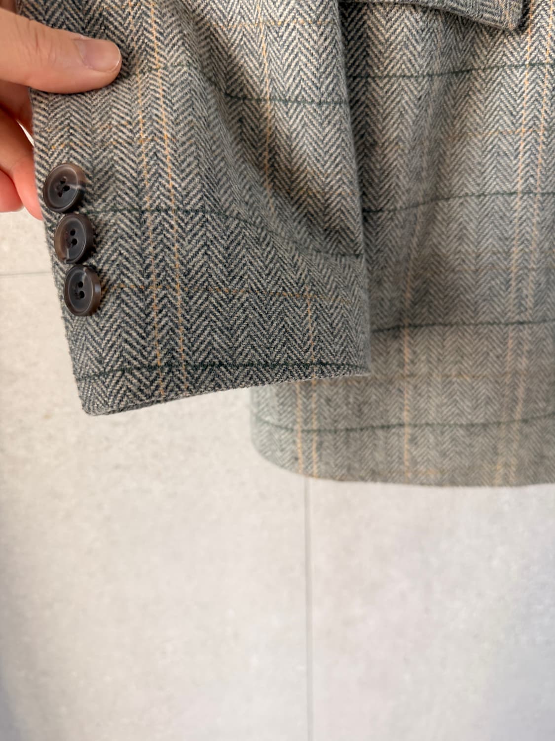 레노마 여성 모 자켓 체크 그레이 상품이미지3